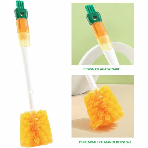 Perie 5 in 1 de curatat pahare, cani, sticle, cu maner lung, accesorii pentru spalarea paielor si capacelor, usor de agatat, 36x7x7cm, portocaliu-alb [5]