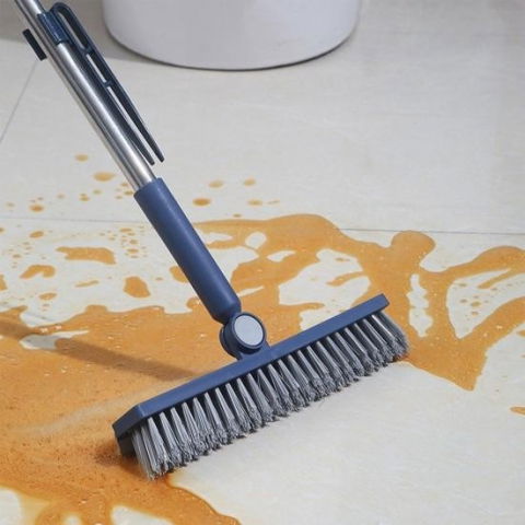 Perie de curatare pentru podele si rosturi, lungime maner 105 cm, capat pivotant 180 grade, peri din pp, otel si plastic, cleste pentru scame si par inclus, albastru [3]