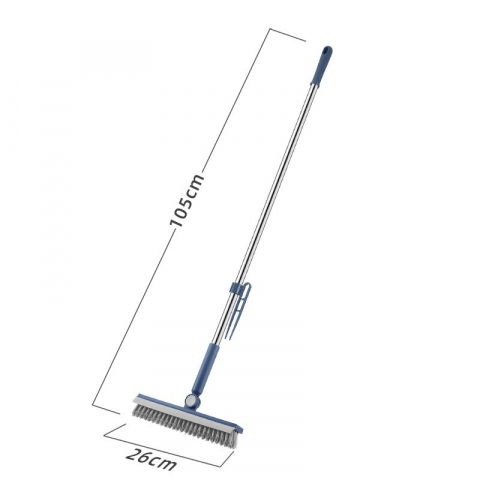 Perie de curatare pentru podele si rosturi, lungime maner 105 cm, capat pivotant 180 grade, peri din pp, otel si plastic, cleste pentru scame si par inclus, albastru [4]