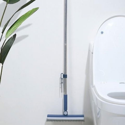 Perie de curatare pentru podele si rosturi, lungime maner 105 cm, capat pivotant 180 grade, peri din pp, otel si plastic, cleste pentru scame si par inclus, albastru [1]