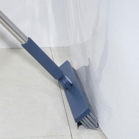 Perie de curatare pentru podele si rosturi, lungime maner 105 cm, capat pivotant 180 grade, peri din pp, otel si plastic, cleste pentru scame si par inclus, albastru [2]
