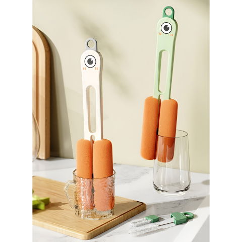 Perie de curatat pahare, cani, sticle, cu maner lung si burete, accesorii pentru spalarea paielor si capacelor, usor de agatat, 27.5x11.4x6cm, verde [2]