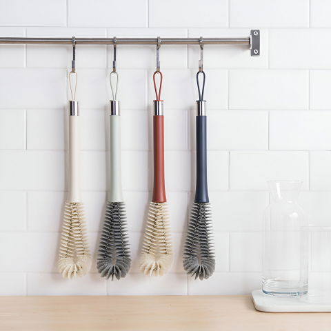 Perie de curatat pahare, sticle, biberoane, cu maner lung, uz casnic, silicon, ergonomic, 3.9x5.4x38.5cm, rosu [9]