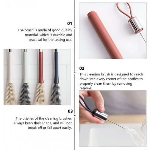 Perie de curatat pahare, sticle, biberoane, cu maner lung, uz casnic, silicon, ergonomic, 3.9x5.4x38.5cm, rosu [5]