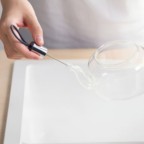 Perie de curatat pahare, sticle, biberoane, cu maner lung, uz casnic, silicon, ergonomic, 3.9x5.4x38.5cm, rosu [10]