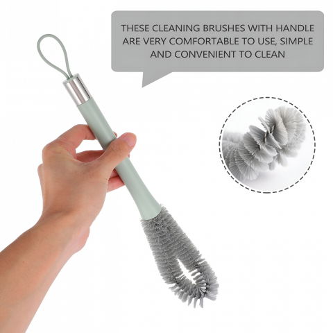 Perie de curatat pahare, sticle, biberoane, cu maner lung, uz casnic, silicon, ergonomic, 3.9x5.4x38.5cm, verde [2]