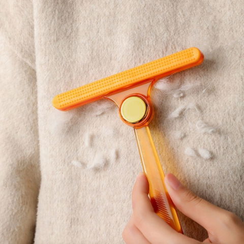 Perie de indepartare a scamelor, pentru haine si par de animale, cu doua fete, manual, multifunctional, 12x14.5 cm, accesoriu pentru casa, portocaliu [8]