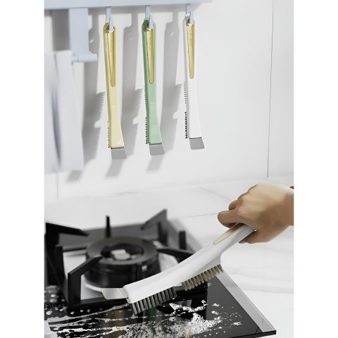 Perie de sarma pentru bucatarie, din doua bucati, maner lung cu gaura de prindere, peri din otel, anti-reziduu, anti-murdarie, 24.5x2.7x6.7cm, galben [4]