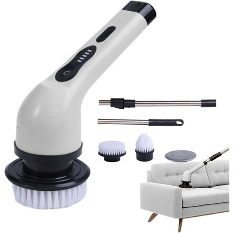 Perie electrica de curatare, pentru gresie, baie, bucatarie, 25x20x9.5 cm, cu 6 capete, maner extensibil detasabil 84-127cm, incarcare usb-type c, rotire 360 de grade, 3000 mah, culoare: alb [3]
