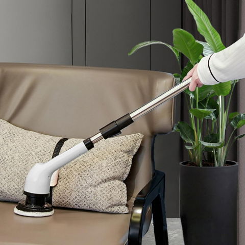 Perie electrica de curatare, pentru gresie, baie, bucatarie, 25x20x9.5 cm, cu 6 capete, maner extensibil detasabil 84-127cm, incarcare usb-type c, rotire 360 de grade, 3000 mah, culoare: alb [8]