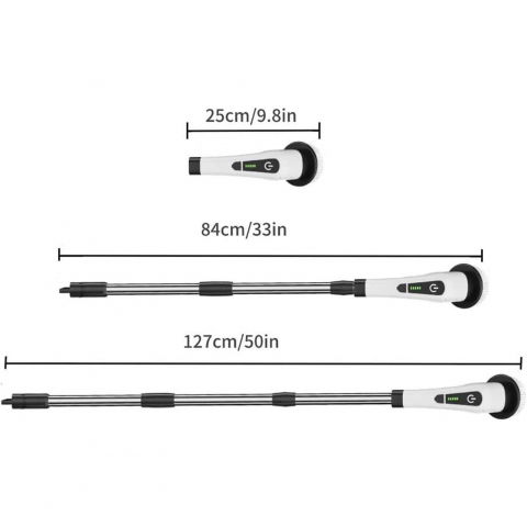 Perie electrica de curatare, pentru gresie, baie, bucatarie, 25x20x9.5 cm, cu 9 capete, maner extensibil detasabil 84-127cm, incarcare usb-type c, rotire 360 de grade, 3000 mah, culoare: alb [12]