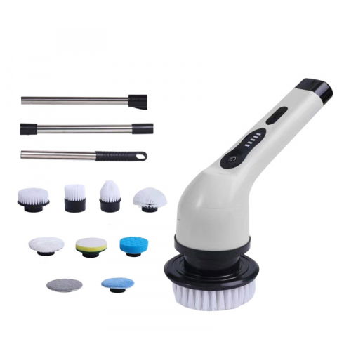 Perie electrica de curatare, pentru gresie, baie, bucatarie, 25x20x9.5 cm, cu 9 capete, maner extensibil detasabil 84-127cm, incarcare usb-type c, rotire 360 de grade, 3000 mah, culoare: alb [2]
