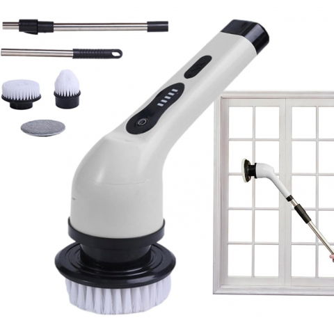 Perie electrica de curatare, pentru gresie, baie, bucatarie, 25x20x9.5 cm, cu 9 capete, maner extensibil detasabil 84-127cm, incarcare usb-type c, rotire 360 de grade, 3000 mah, culoare: alb [11]