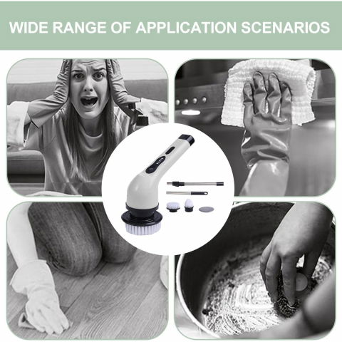 Perie electrica de curatare, pentru gresie, baie, bucatarie, 25x20x9.5 cm, cu 9 capete, maner extensibil detasabil 84-127cm, incarcare usb-type c, rotire 360 de grade, 3000 mah, culoare: alb [8]