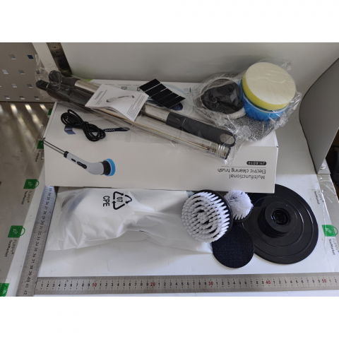 Perie electrica de curatare, pentru gresie, baie, bucatarie, 25x20x9.5 cm, cu 9 capete, maner extensibil detasabil 84-127cm, incarcare usb-type c, rotire 360 de grade, 3000 mah, culoare: alb [1]