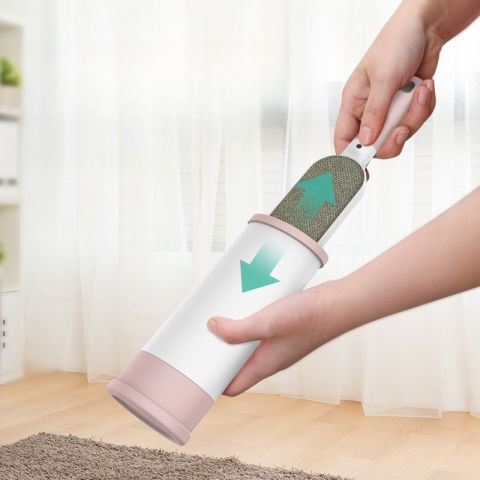 Perie electrostatica, pentru curatarea parului/scamelor de pe haine si tapiterii, 2 fete, autocuratare, 31 x 8.5 cm, roz [4]