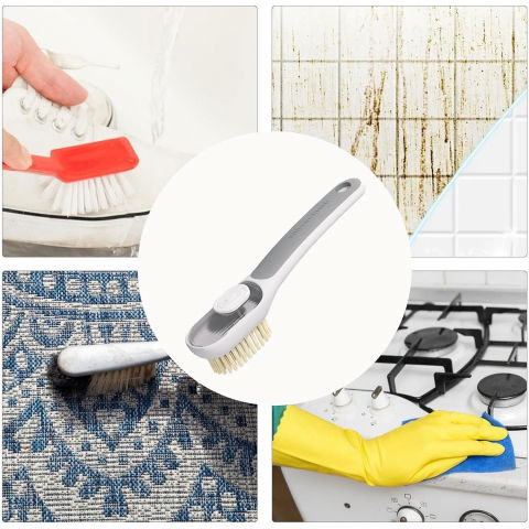 Perie multifunctionala 2 in 1, perie densa/perie din piele de caprioara, cu recipient lichid, maner lung, 20.1x 4.3 x 5 cm, gri [4]