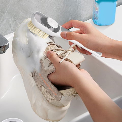 Perie multifunctionala 2 in 1, perie densa/perie din piele de caprioara, cu recipient lichid, maner lung, 20.1x 4.3 x 5 cm, gri [3]