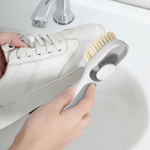 Perie multifunctionala 2 in 1, perie densa/perie din piele de caprioara, cu recipient lichid, maner lung, 20.1x 4.3 x 5 cm, gri [5]