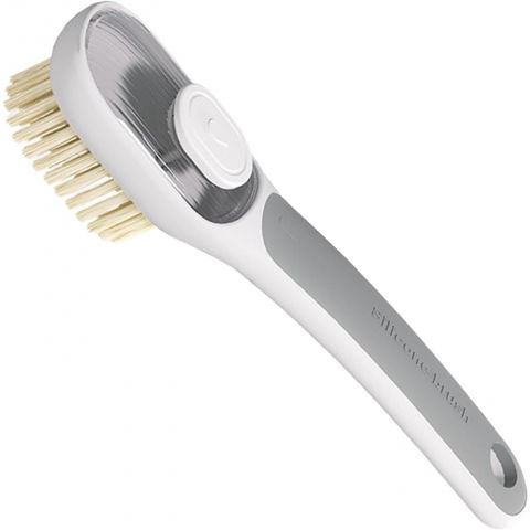 Accesorii ingrijire casa - Perie multifunctionala 2 in 1, perie densa/perie din piele de caprioara, cu recipient lichid, maner lung, 20.1x 4.3 x 5 cm, gri