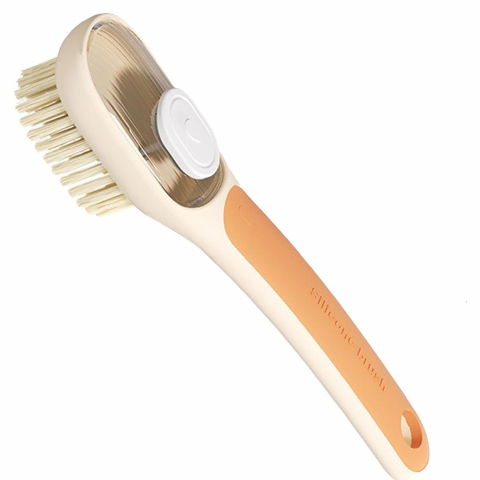 Accesorii ingrijire casa - Perie multifunctionala 2 in 1, perie densa/perie din piele de caprioara, cu recipient lichid, maner lung, 20.1x 4.3 x 5 cm, portocaliu