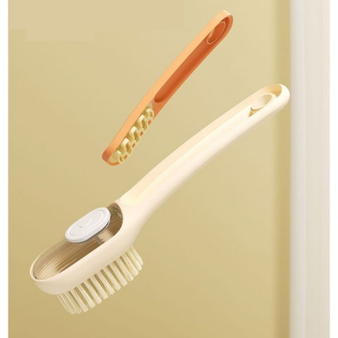 Perie multifunctionala 2 in 1, perie densa/perie din piele de caprioara, cu recipient lichid, maner lung, 20.1x 4.3 x 5 cm, portocaliu [8]