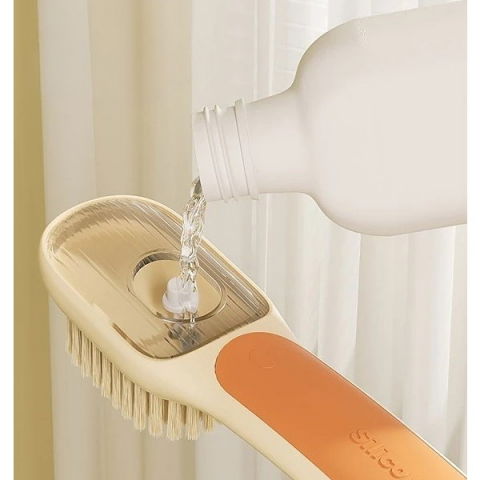 Perie multifunctionala 2 in 1, perie densa/perie din piele de caprioara, cu recipient lichid, maner lung, 20.1x 4.3 x 5 cm, portocaliu [2]