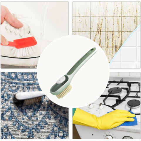 Perie multifunctionala 2 in 1, perie densa/perie din piele de caprioara, cu recipient lichid, maner lung, 20.1x 4.3 x 5 cm, verde [1]