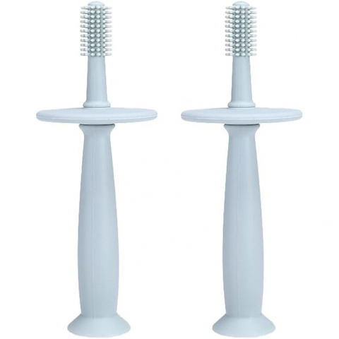 Periuta de dinti din silicon pentru bebelusi, fara bpa, 360 grade, bariera anti-inghitire, maner ergonomic, 12.5 x 15 cm, albastru [1]