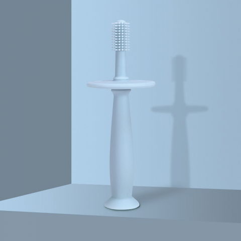 Periuta de dinti din silicon pentru bebelusi, fara bpa, 360 grade, bariera anti-inghitire, maner ergonomic, 12.5 x 15 cm, albastru [3]