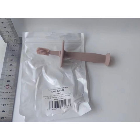 Periuta de dinti din silicon pentru bebelusi, fara bpa, 360 grade, bariera anti-inghitire, maner ergonomic, 12.5 x 15 cm, roz [5]