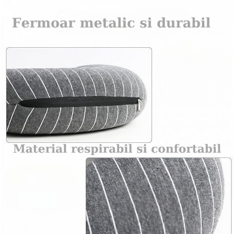 Perna de calatorie , 2 in 1, cu particule de spuma cu memorie, gri [4]