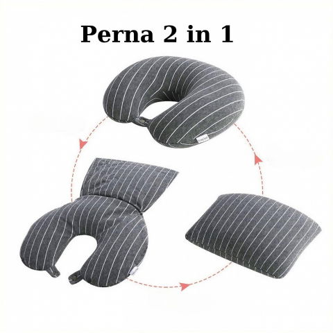 Perna de calatorie , 2 in 1, cu particule de spuma cu memorie, gri [3]