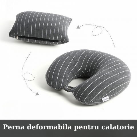 Perna de calatorie , 2 in 1, cu particule de spuma cu memorie, gri [5]