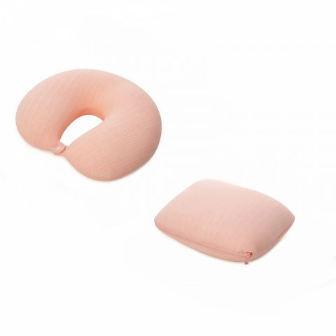 Perna de calatorie , 2 in 1, cu particule de spuma cu memorie, roz [5]