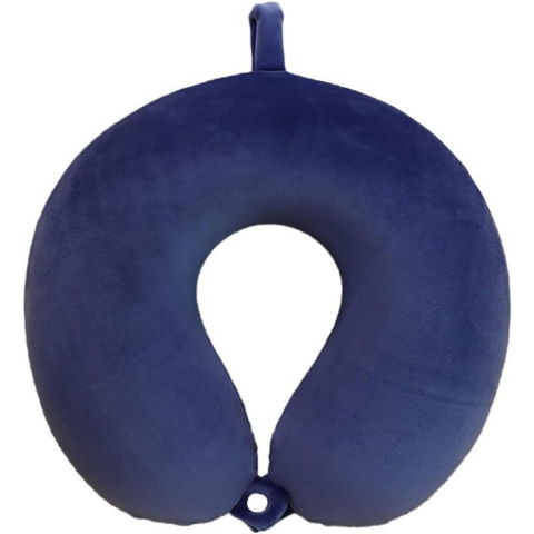Perna de calatorie in forma de u, pentru gat si cap, umplutura din spuma cu memorie, 30x30 cm, sistem prindere capse, cutie de depozitare, albastru marin [3]
