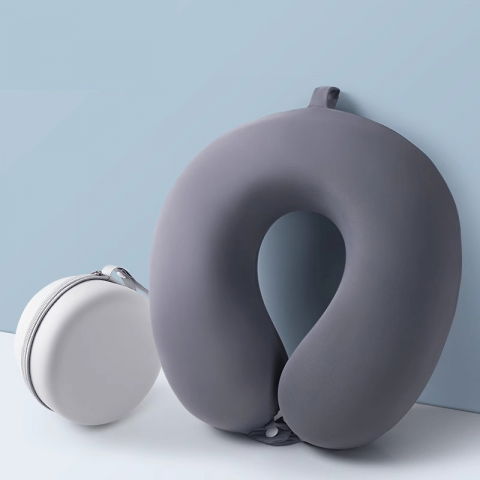 Perna de calatorie in forma de u, pentru gat si cap, umplutura din spuma cu memorie, 30x30 cm, sistem prindere capse, cutie de depozitare, gri [1]