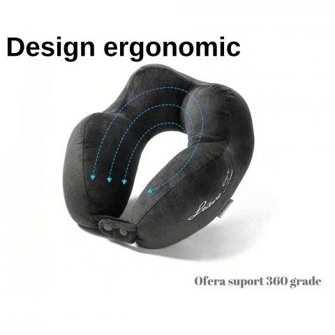 Perna de calatorie, pentru gat, din bumbac, cu 4 cocoase, ajustabila, gri [6]