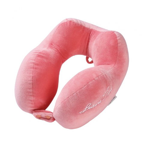 Organizatoare, perne voiaj şi accesorii - Perna de calatorie, pentru gat, din bumbac, cu 4 cocoase, ajustabila, roz