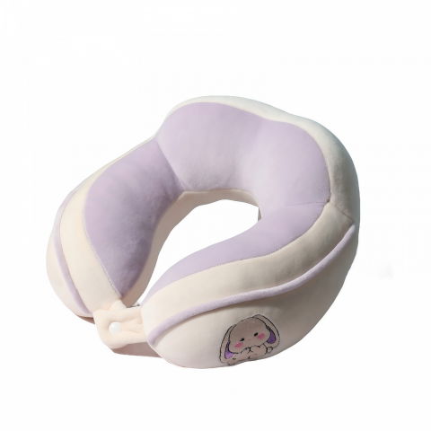 Organizatoare, perne voiaj şi accesorii - Perna de calatorie, pentru gat si cap, umplutura din bumbac, 28x28x10 cm, cu model brodat iepure, lila