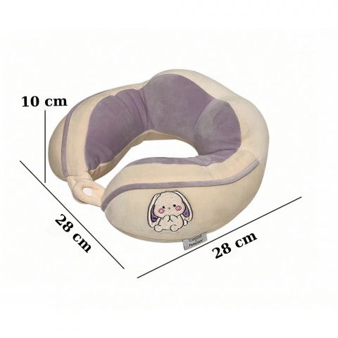 Perna de calatorie, pentru gat si cap, umplutura din bumbac, 28x28x10 cm, cu model brodat iepure, lila [1]