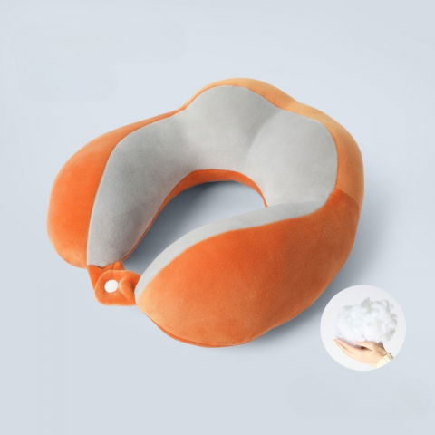 Perna de voiaj  pentru gat, din bumbac, 4 cocoase pentru confort, accesoriu de voiaj, birou, masina, sistem prindere capse, portocaliu [2]