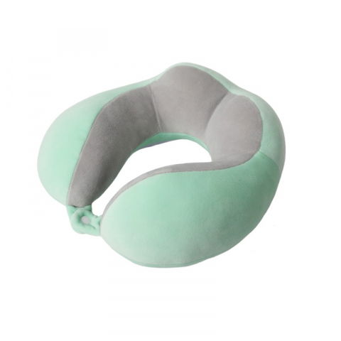 Organizatoare, perne voiaj şi accesorii - Perna de voiaj  pentru gat, din bumbac, 4 cocoase pentru confort, accesoriu de voiaj, birou, masina, sistem prindere capse, verde