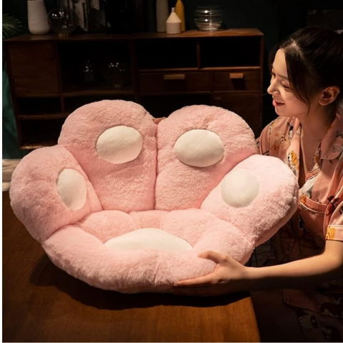 Perna decorativa, model laba de pisica, din plus, pentru scaun/canapea/podea, 80 x 70 cm, roz [3]