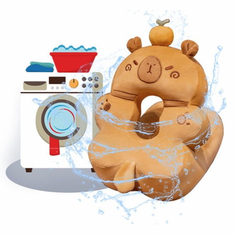 Perna din spuma, pentru birou, calatorii, model capybara, lavabila, umplutura de bumbac, spatiu cap in forma de 8, 30x35x30 cm, portocaliu [3]