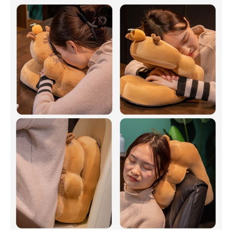 Perna din spuma, pentru birou, calatorii, model capybara, lavabila, umplutura de bumbac, spatiu cap in forma de 8, 30x35x30 cm, portocaliu [2]