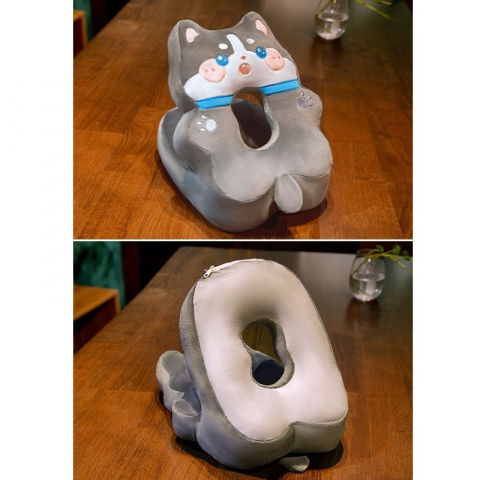 Perna din spuma, pentru birou, calatorii, model husky, lavabila, umplutura de bumbac, spatiu cap in forma de 8, 30x35x30 cm, gri [3]