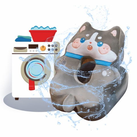 Perna din spuma, pentru birou, calatorii, model husky, lavabila, umplutura de bumbac, spatiu cap in forma de 8, 30x35x30 cm, gri [1]