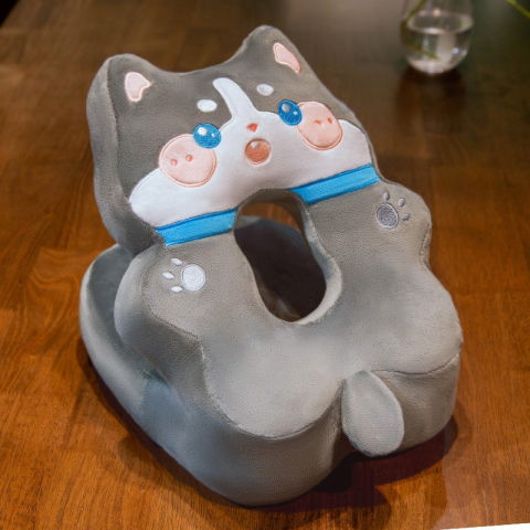 Perna din spuma, pentru birou, calatorii, model husky, lavabila, umplutura de bumbac, spatiu cap in forma de 8, 30x35x30 cm, gri [2]