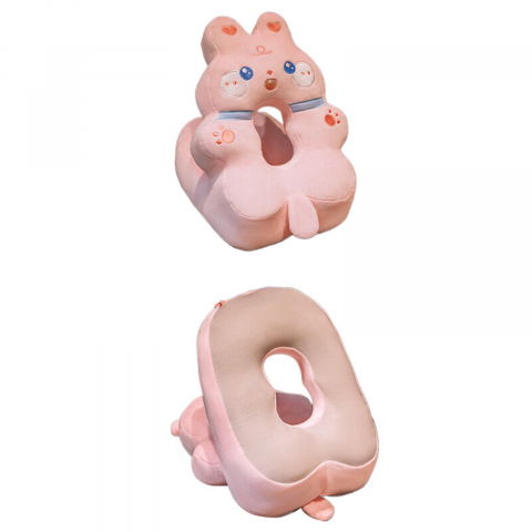 Perna din spuma, pentru birou, calatorii, model iepure, lavabila, umplutura de bumbac, spatiu cap in forma de 8, 30x35x30 cm, roz [1]